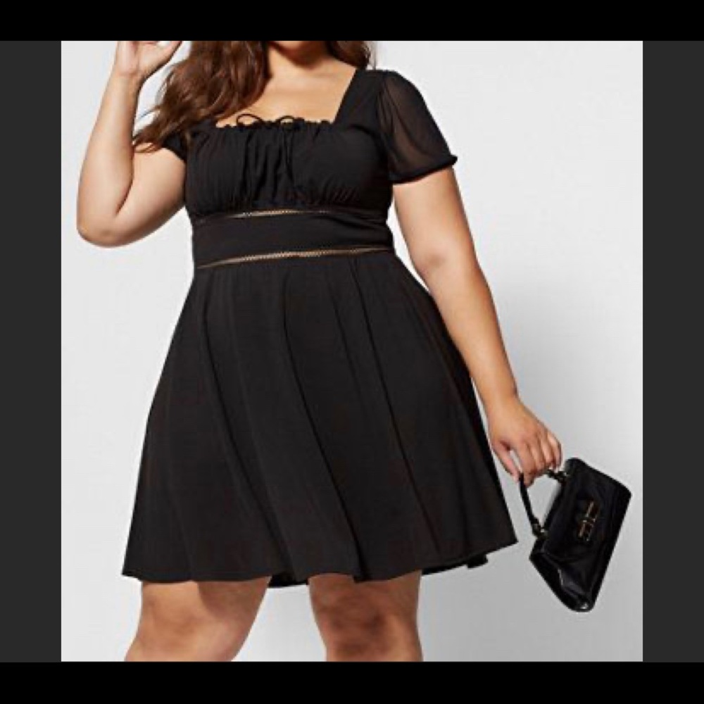 Fashion to figure plus size square neck mid length flare dress. NWT mesh sleeve